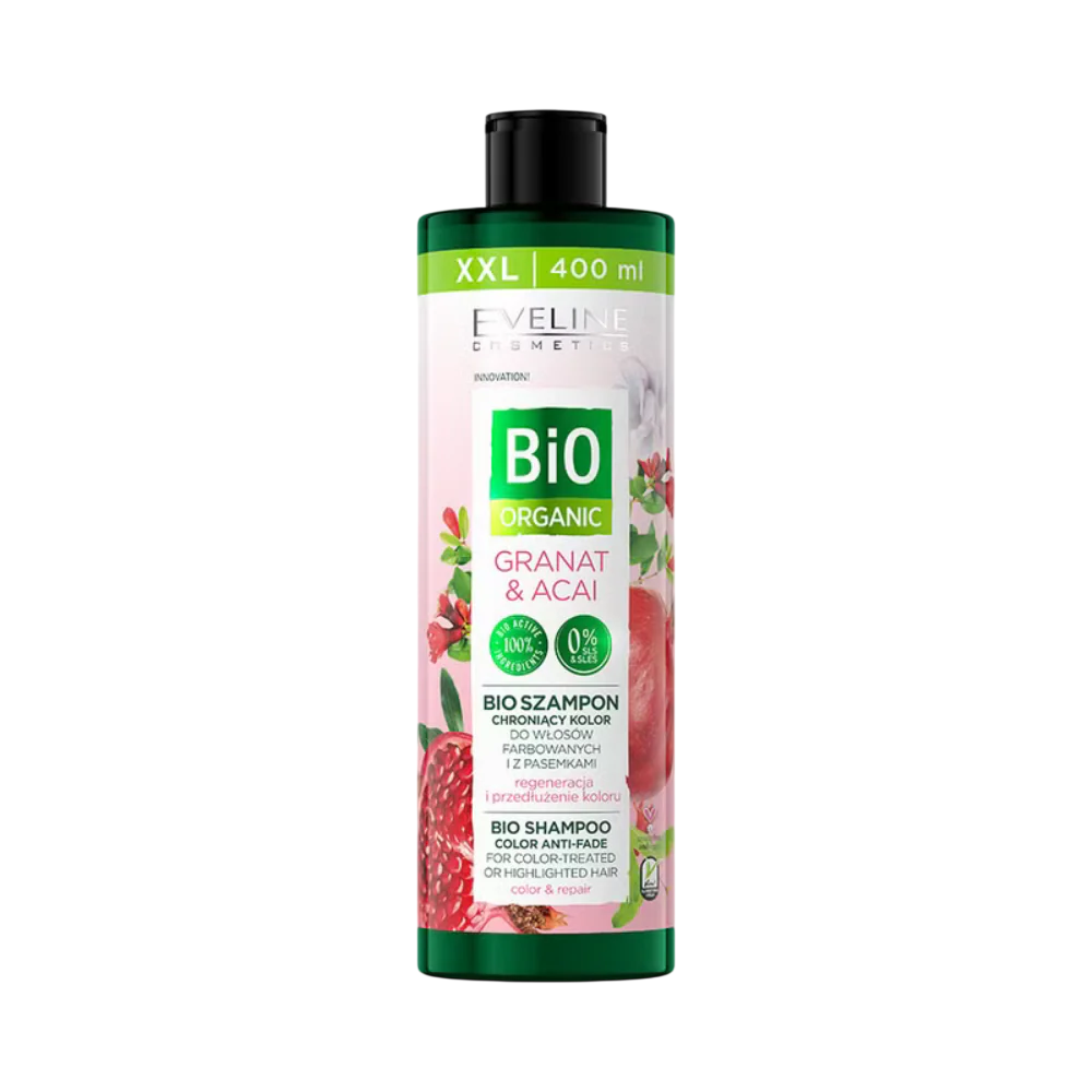 Eveline Cosmetics Eveline Cosmetics Bio Organic Granat & Acai — Защитаващ цвета шампоан, 400 мл ТЕСТЕР 1