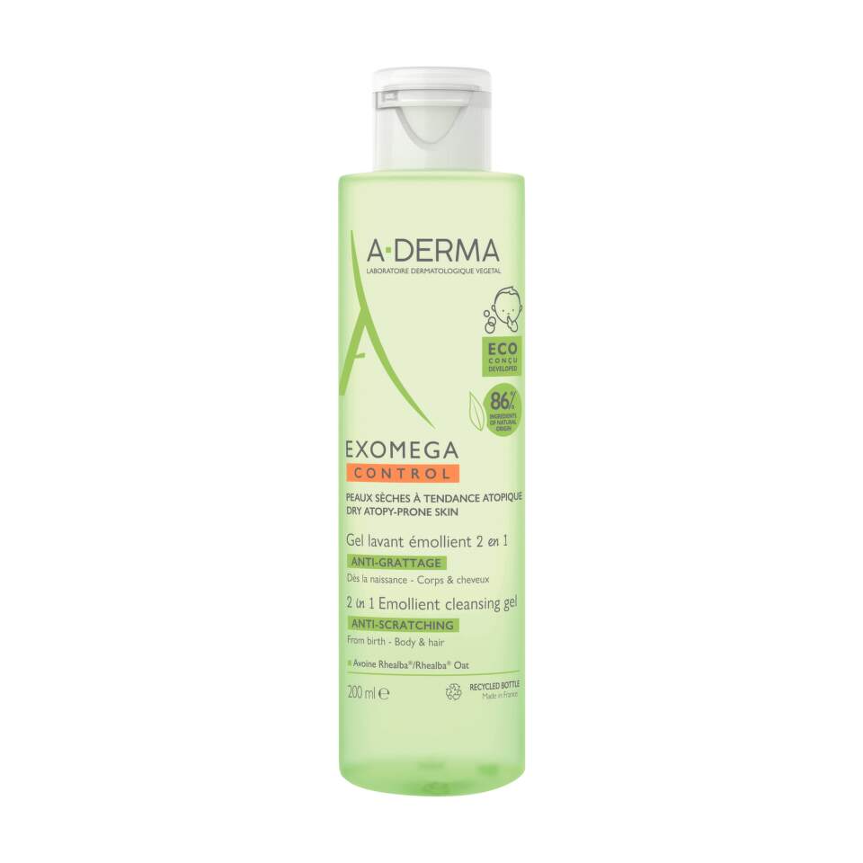 A-Derma A-Derma Exomega Control — Успокояващ, почистващ гел против сърбеж за коса и тяло, 200 мл 1