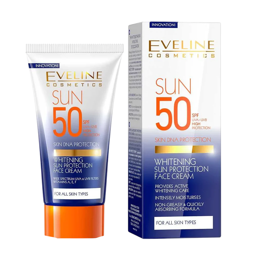 Eveline Cosmetics Eveline Cosmetics Whitening Sun Protection Hyaluronic Acid Whitening Daily — Хидратиращ и избелващ крем с хиалуронова киселина и SPF 50, 50 мл 2