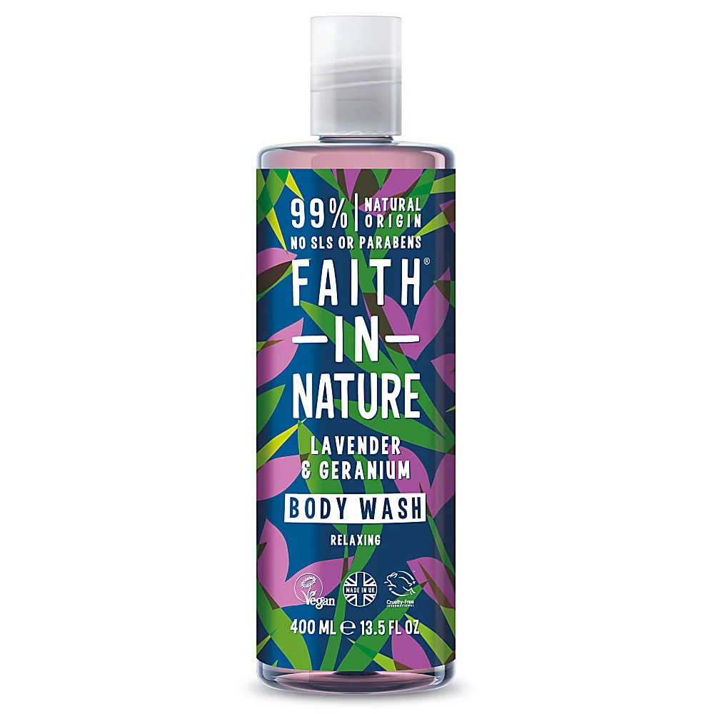 Faith In Nature Faith In Nature Lavender & Geranium Cleansing & Nourishing — Почистващ и подхранващ душ гел, 400 мл 1