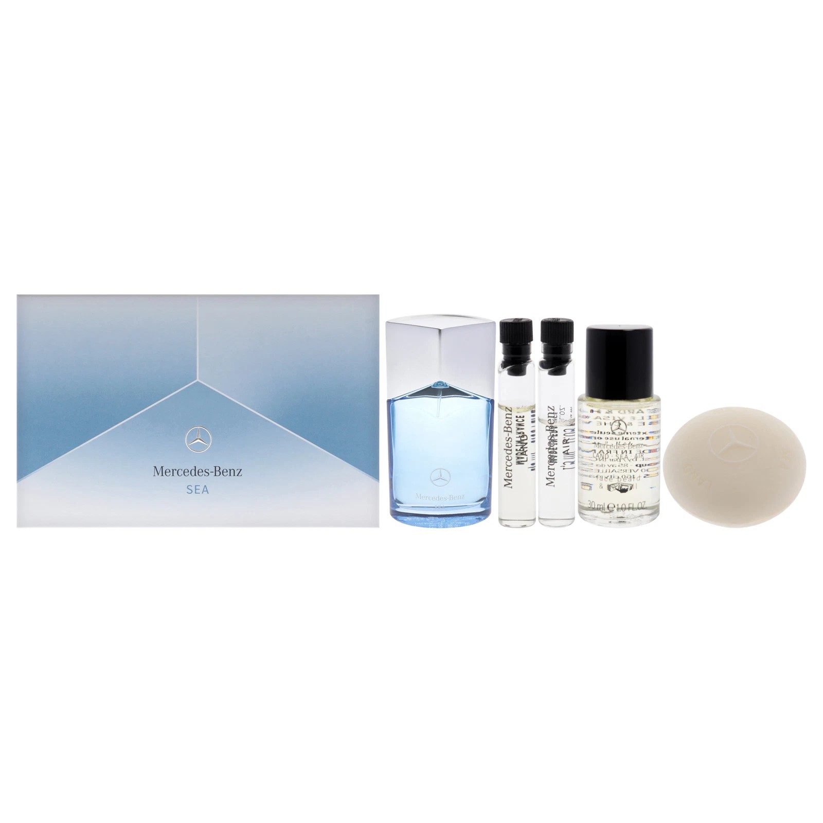 Mercedes-Benz Mercedes-Benz Sea + Air + Land + Land-Sea-Air Hydrating Oil Face Body Hair & Beard + Land-Sea-Air Cleansing Scented Soap Bar — Хидратиращ и почистващ сапун за лице, тяло, коса и брада, 100 мл МОСТРА 1